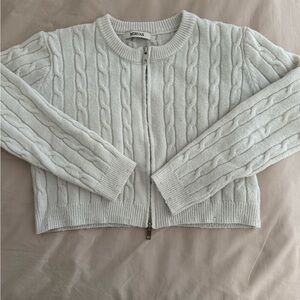 Women's White Cable Knit Cropped Sweater
